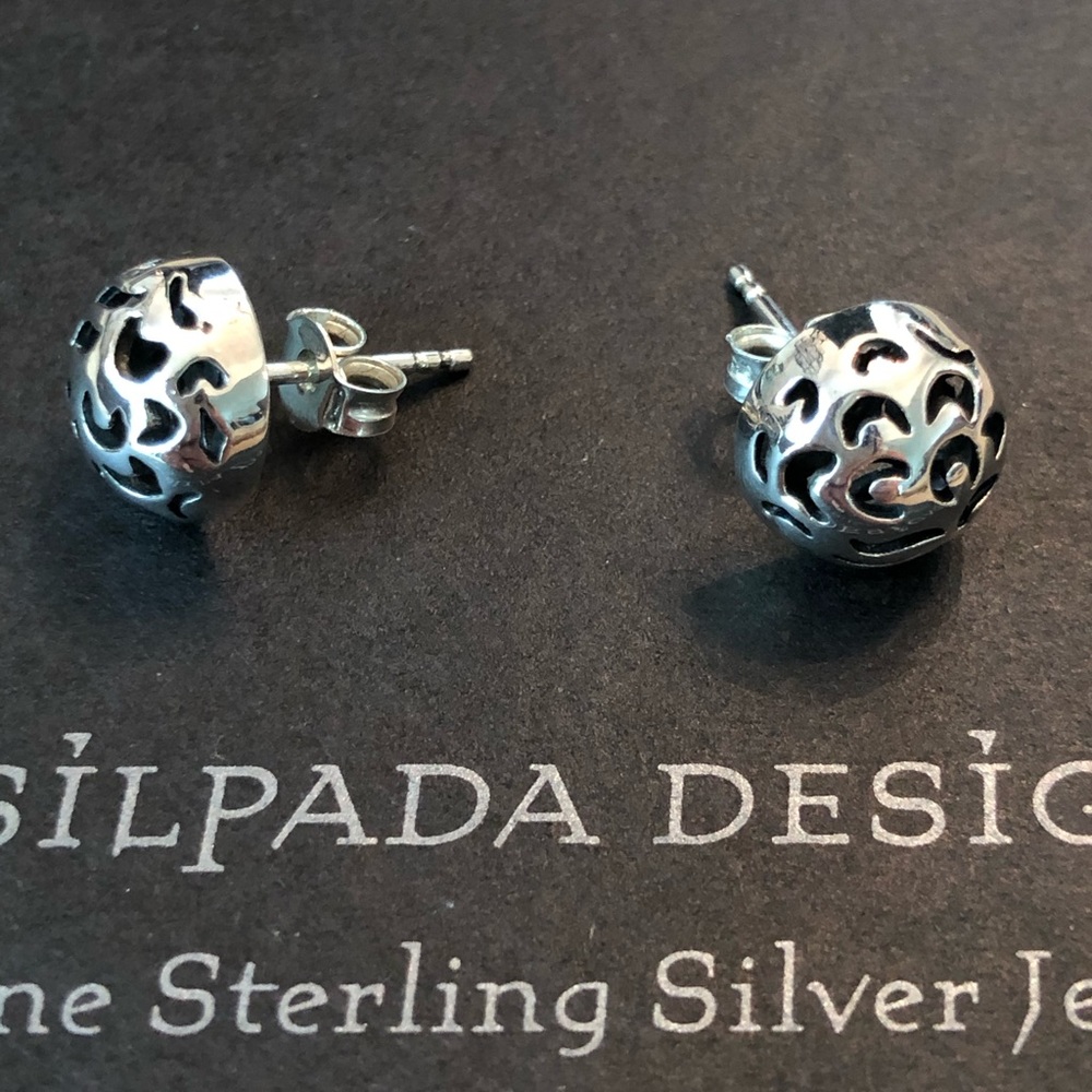 NEW Classic Silpada .925 Sterling Silver Filigree Stud Earrings Minimalist